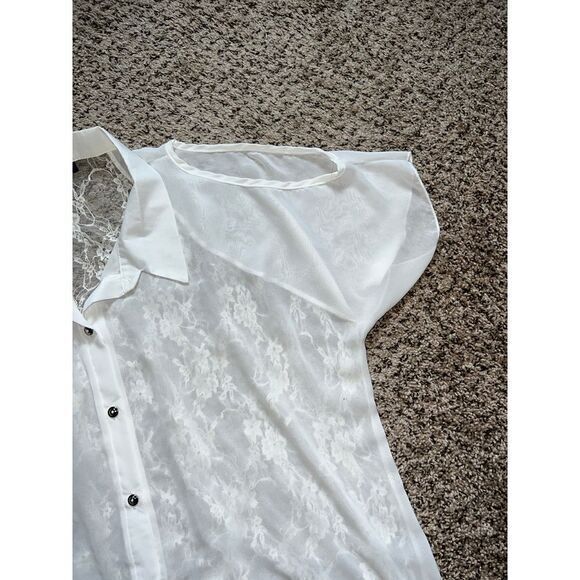 Deb sheer‎ cream Blouse with lace back size XXL - Picture 3 of 7